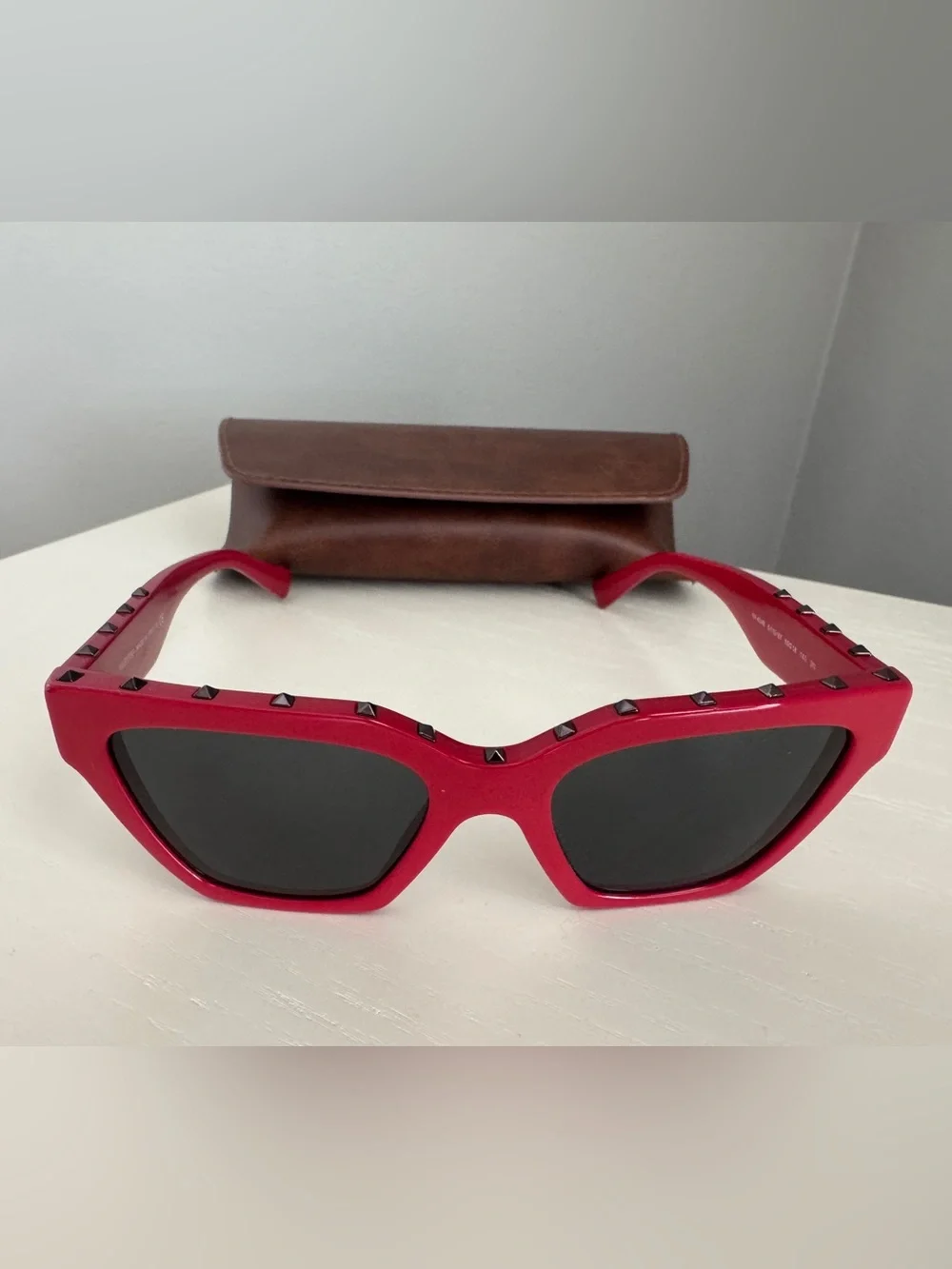 Valentino Red Studded Sunglasses with Dark Lenses